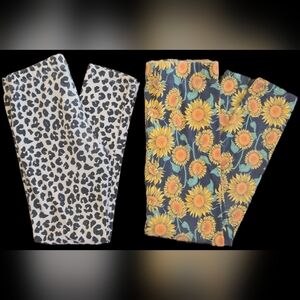 Size 7/8 Sunflower + Leopard Print Pants Bundle